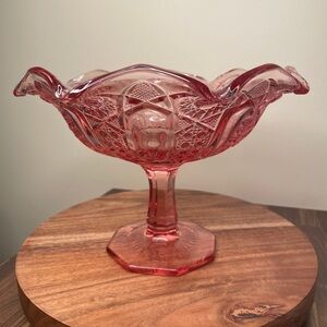 Elegant Pink Crystal Glass Pedestal Bowl